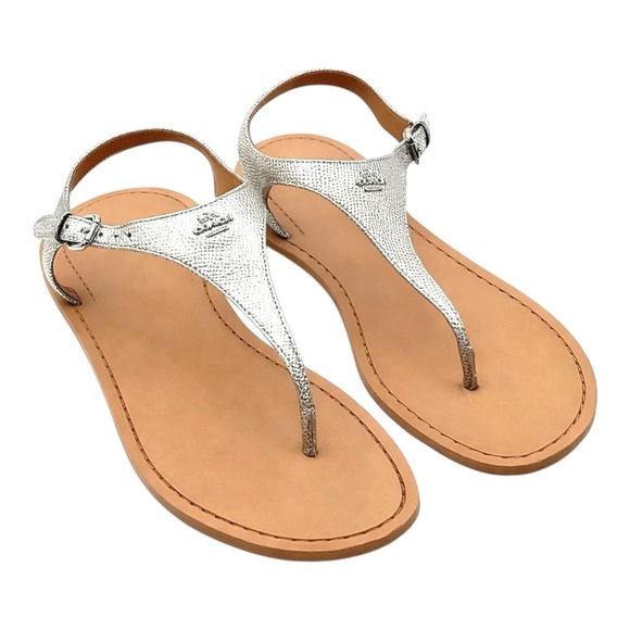 Coach Shoes - Coach Cheyanne Silver Leather Thong Sandals Womens Size 7 T Strap Slingback Flat
